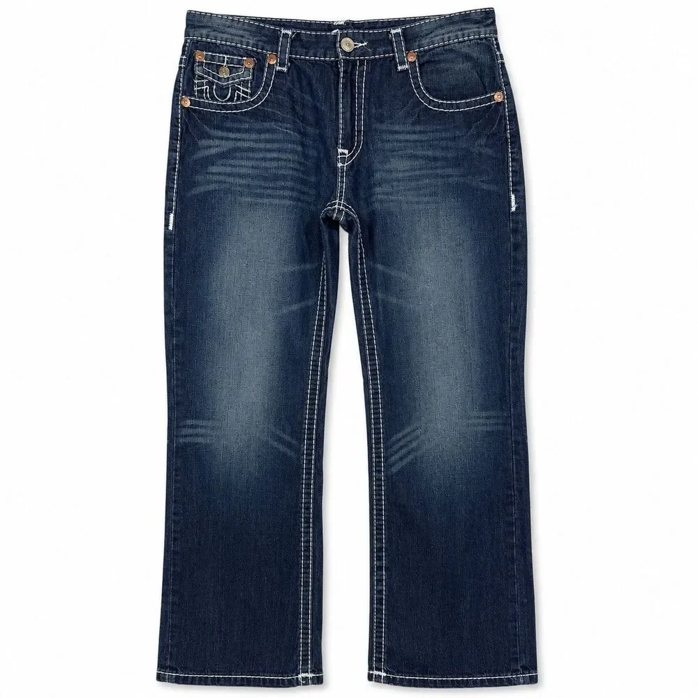 True Religion Johnny Super T Row Seat Jeans Men 38x34 Dark Wash Straight Denim